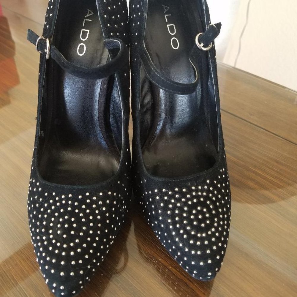 Aldo Black Suede Studded Heels - Picture 2 of 5